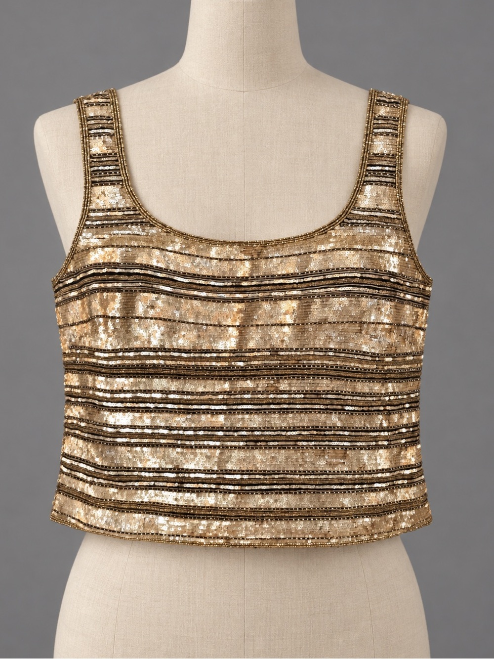 VINTAGE SEQUINED BEADED GOLD Shirt Tank Top